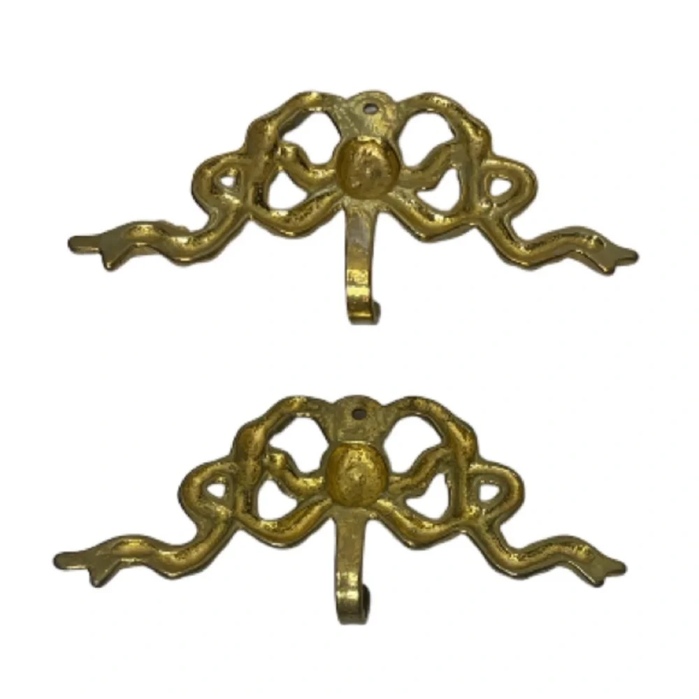 Vintage Brass Hooks Ornate Gold Bow Brass Hardware Grand Millennial Regencycore